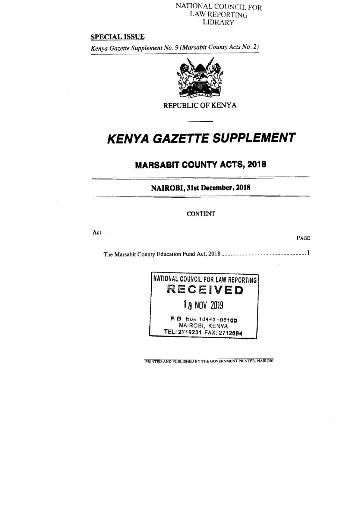 Marsabit County Education Fund Act 2018