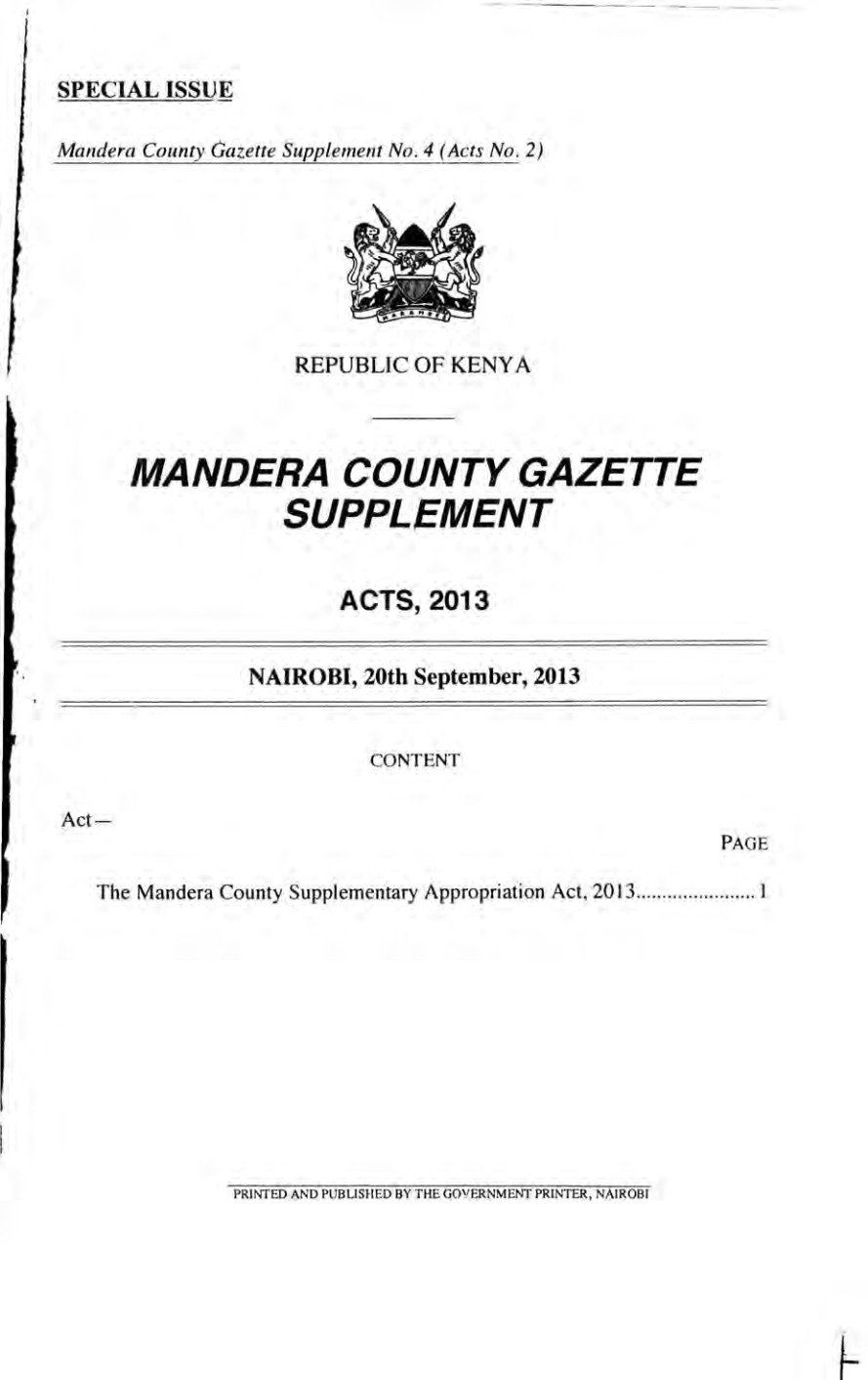 Mandera County Supplementary Appropriation Act 2013