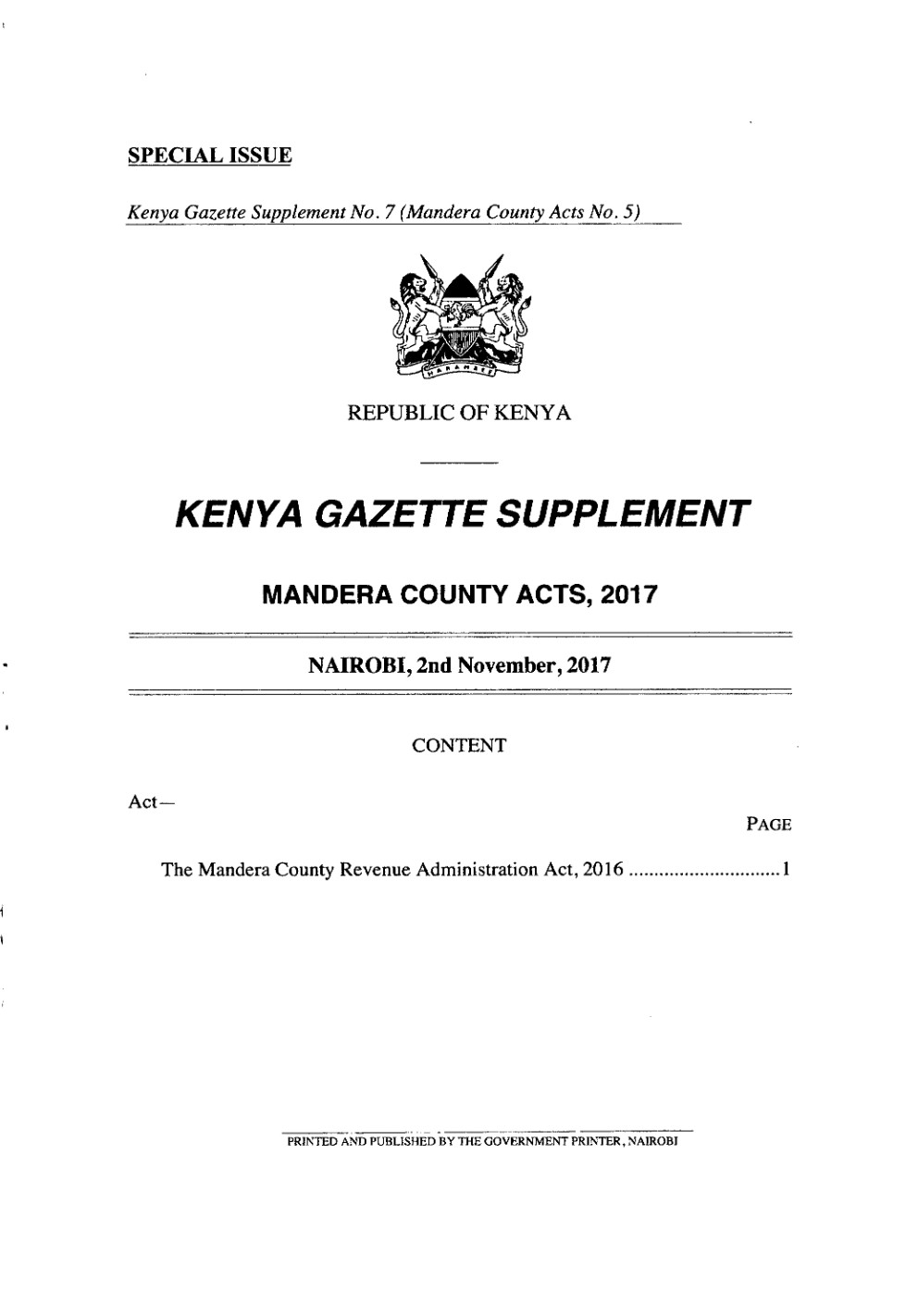 Mandera County Revenue Administration Act 2016