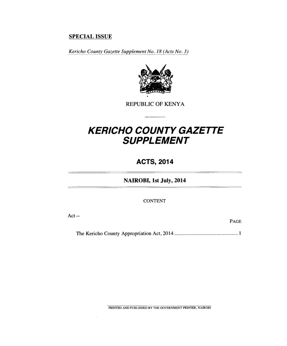 Kericho County Appropriation Act 2014