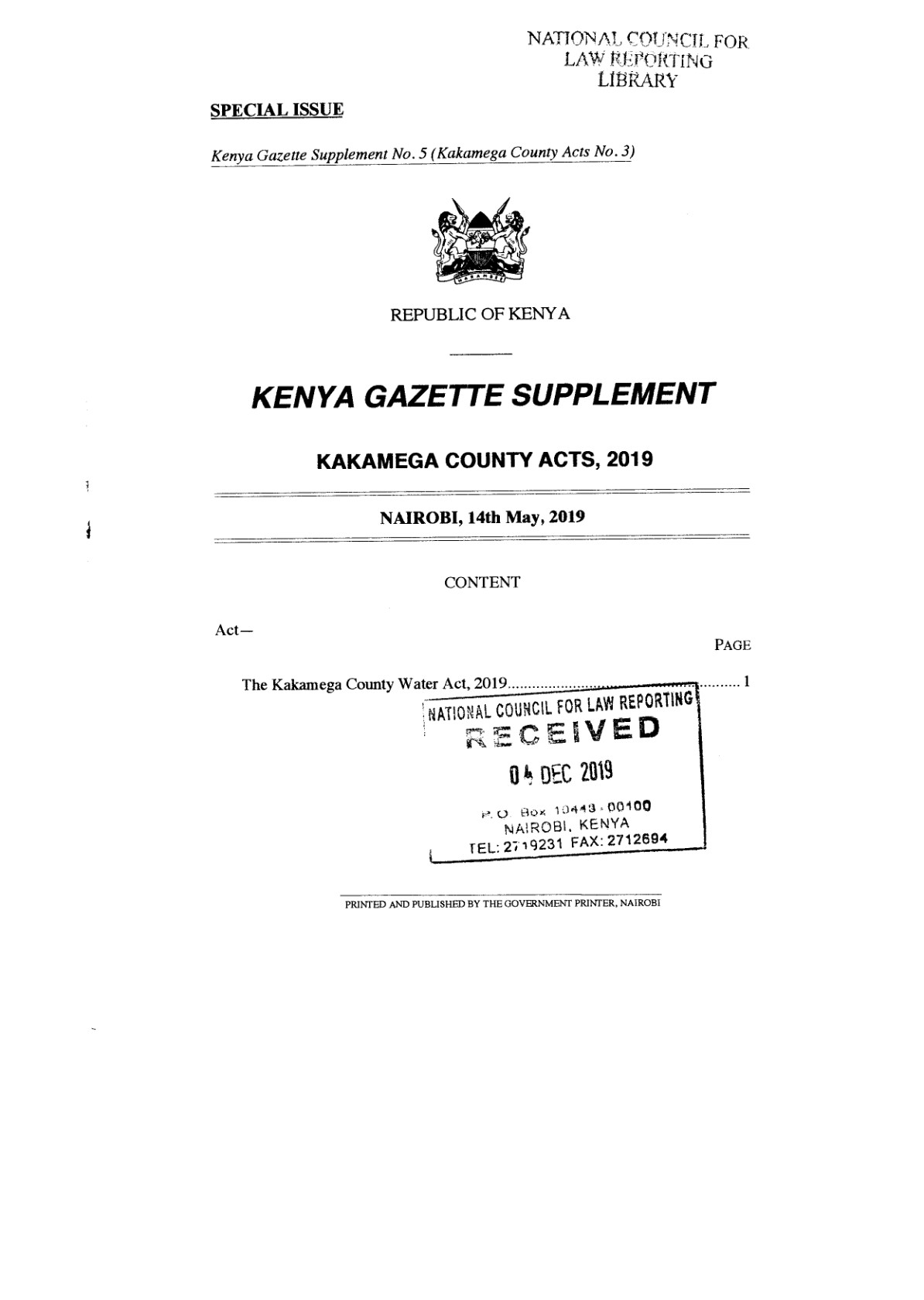 Kakamega County Water Act 2019