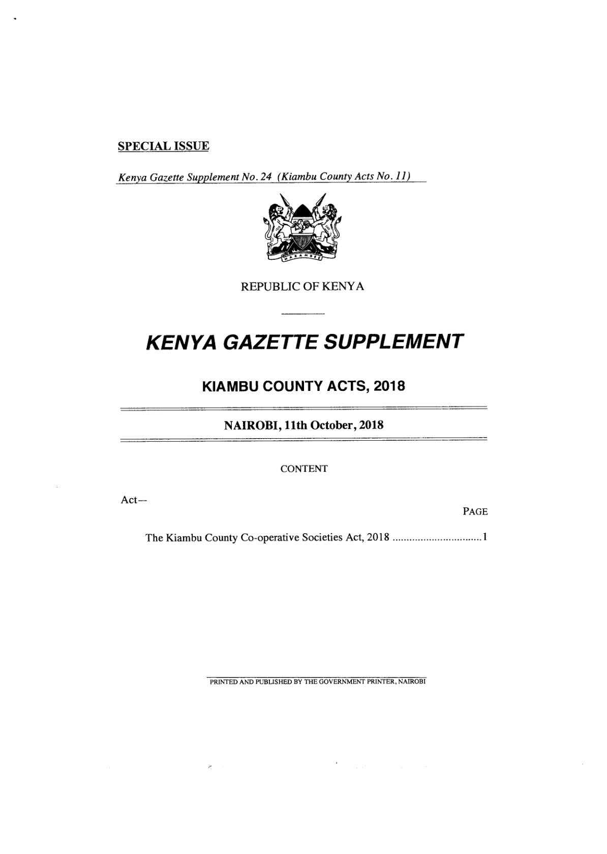 Kiambu County Cooperative Societies Act 2018
