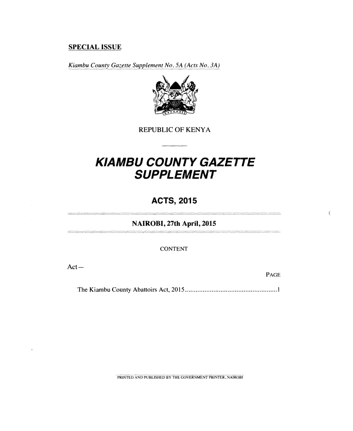 Kiambu County Abattoirs Act 2015