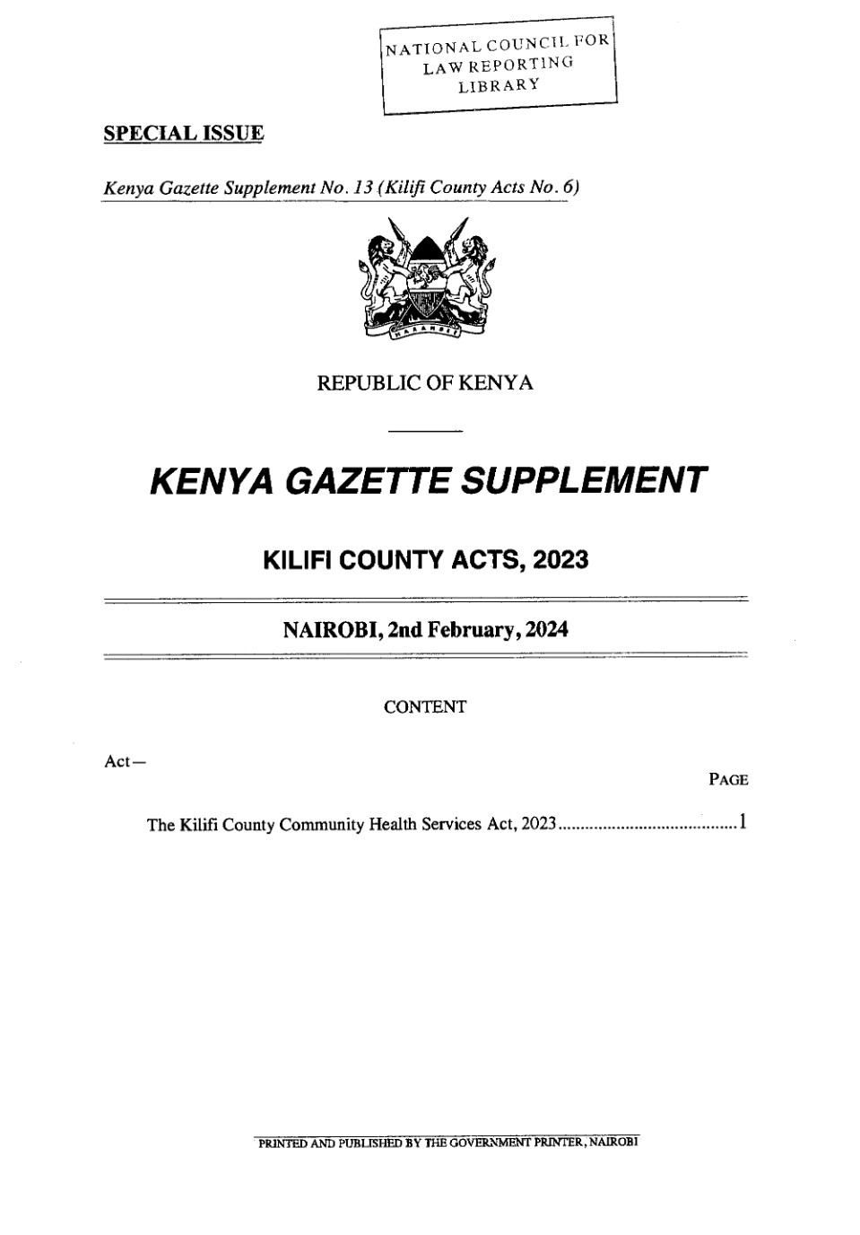 Kilifi County Community Health Services Act 2023