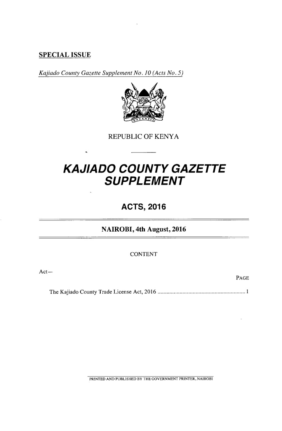 Kajiado County Trade and License Act 2016